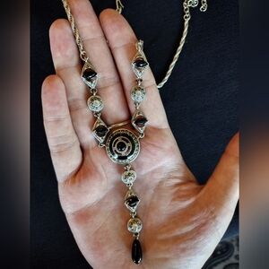 Vintage Gothic Monet Black and Silver Necklace
